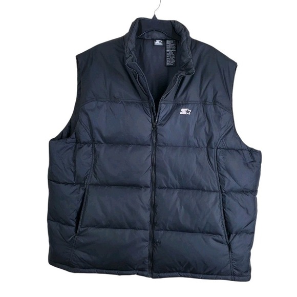 Starter Down Feather Puffer Vest Jacket Mens 2XL 50/52 Black Zip Up Winter - Picture 4 of 11
